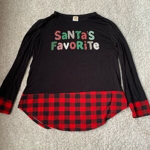 🎆🎇3for$9 Women’s Christmas/holiday long-sleeve shirt black w/ Buffalo plaid trim